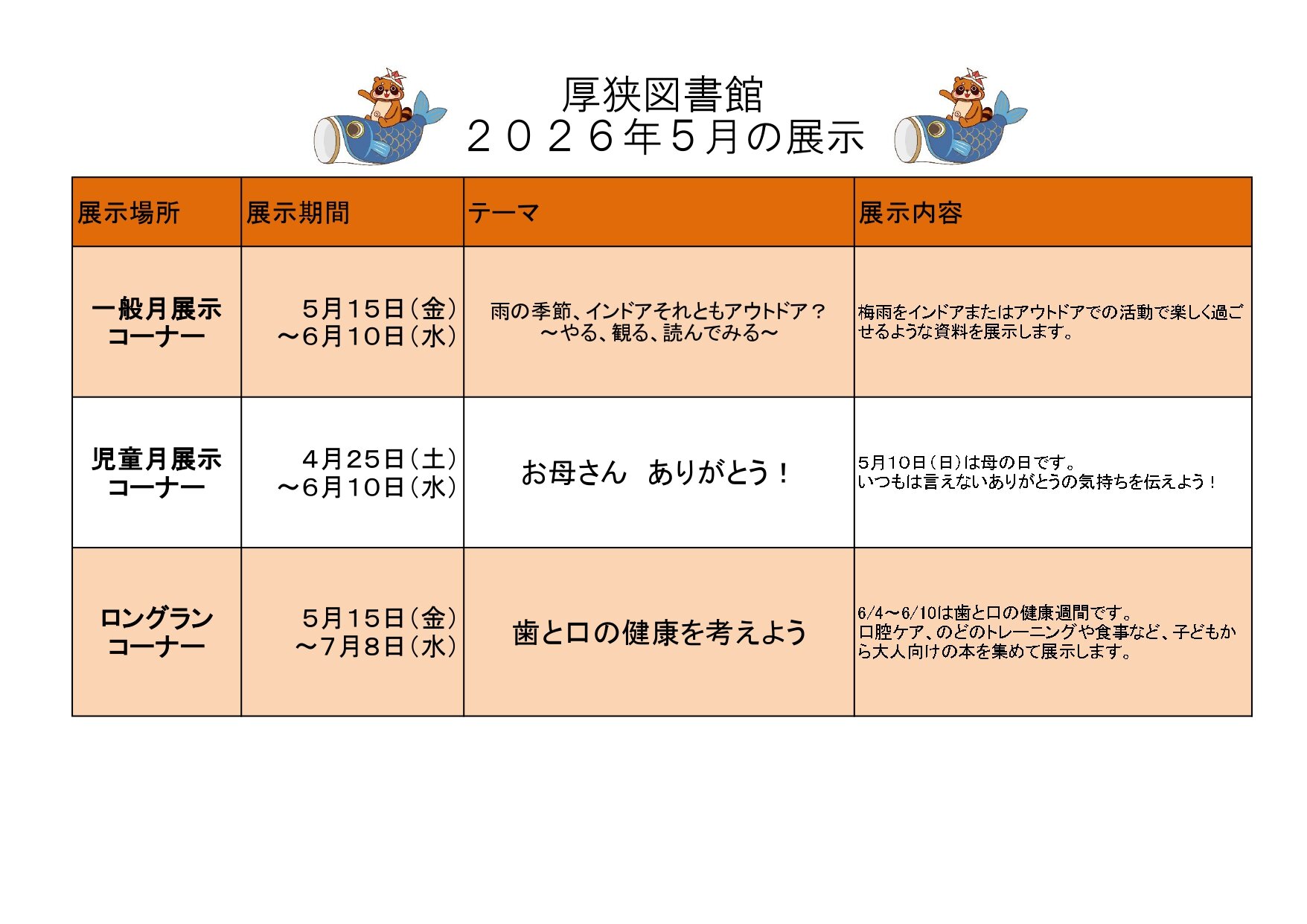 厚狭図書館5月展示コーナー