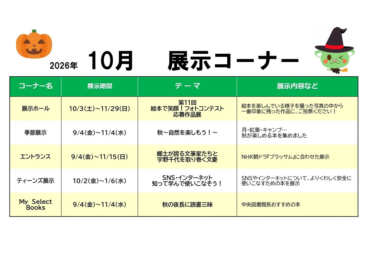 中央図書館　10月　展示コーナー